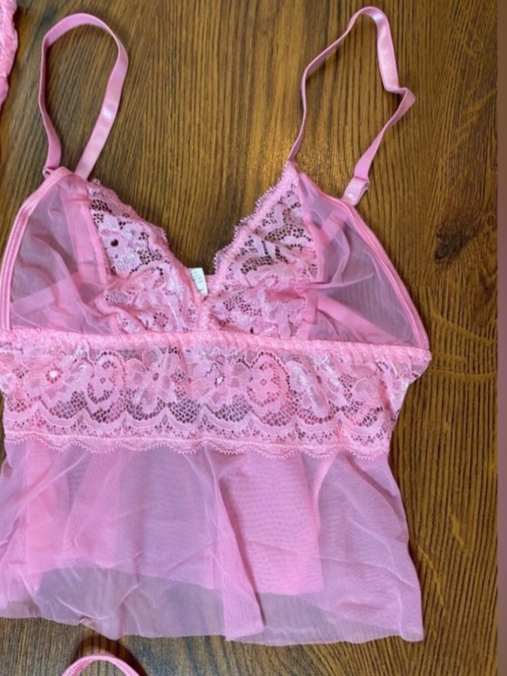PInk Sheer sexy babydoll lingerie set